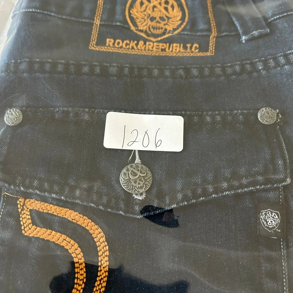 Rock & Republic Jeans Mens 35 Taylor Straight Leg Embroidered Flap Pockets 37x30